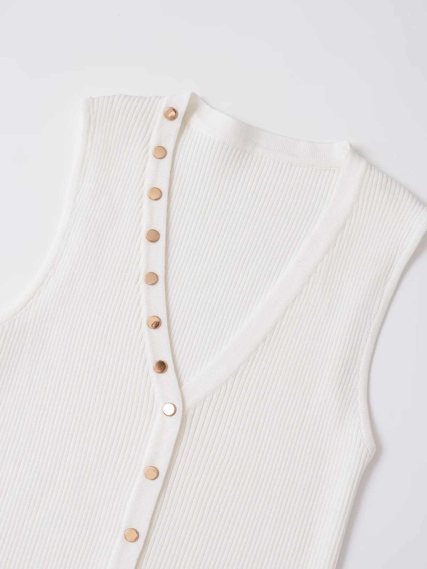 Damenbekleidung 2024 Herbst und Winter neue Mode Goldschnalle Dekoration flache Nadel Weste Top_voghion.com