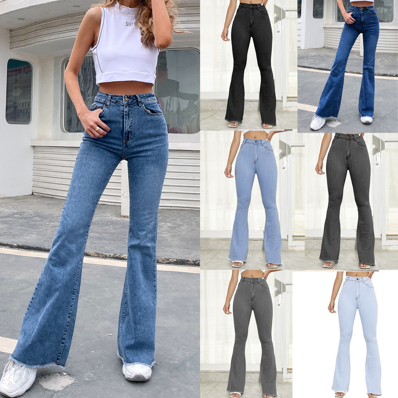 In Stock 30539 # 2021 Amazon Waist-Revealing New Wide-Leg Stretch Denim Durable and Comfortable Denim Pants