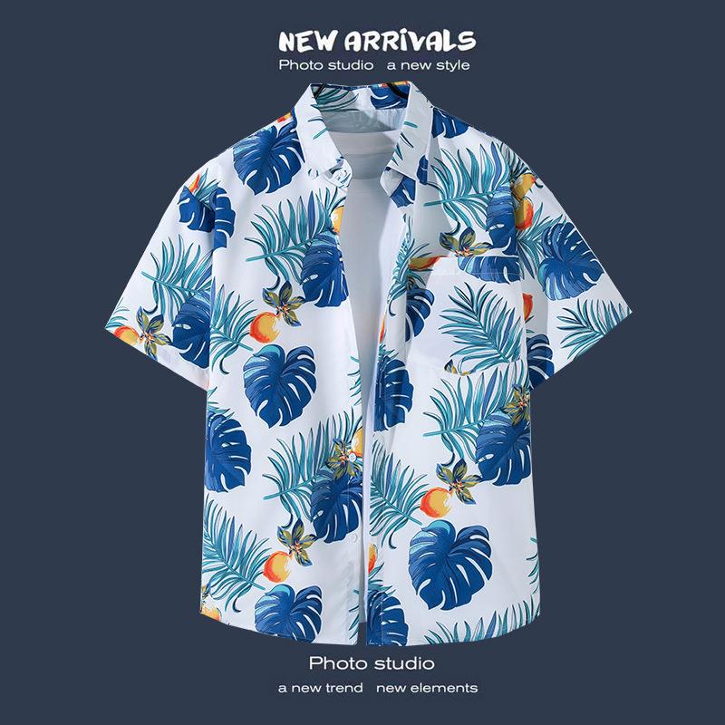Camisas de manga corta estilo Hong Kong para hombres y mujeres, camisas florales de manga tres cuartos holgadas y delgadas de verano para playa hawaiana