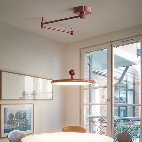 Displaceable dining room lamp French cream style dining table modern minimalist Bauhaus creative swing arm retro flying saucer chandelier