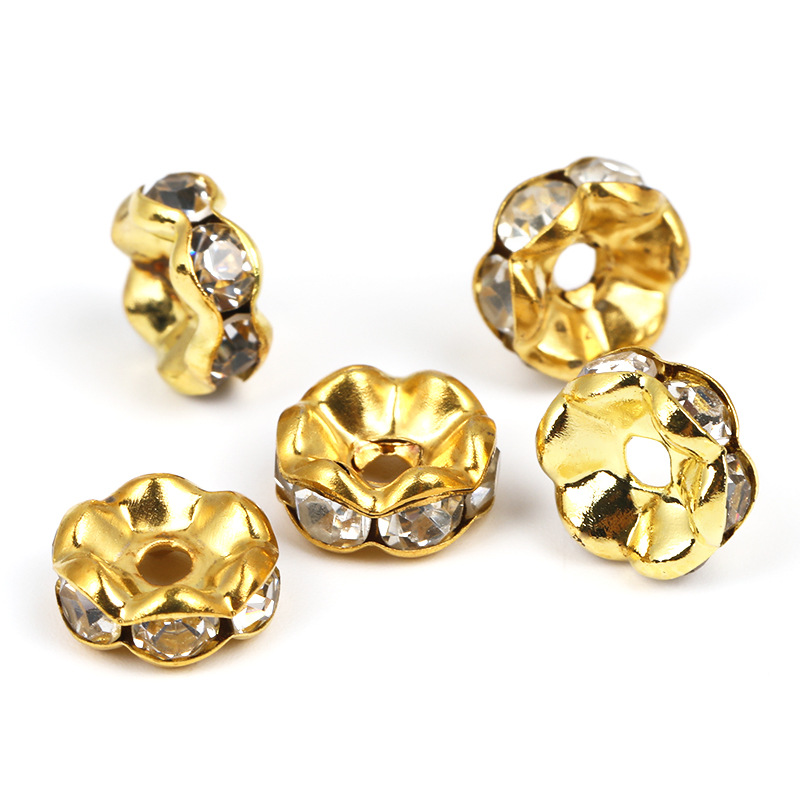 5-17mm ronda borde de la onda del anillo de diamante perlas de perlas DIY accesorios de la joyería pulsera diamante metal espaciador al por mayor