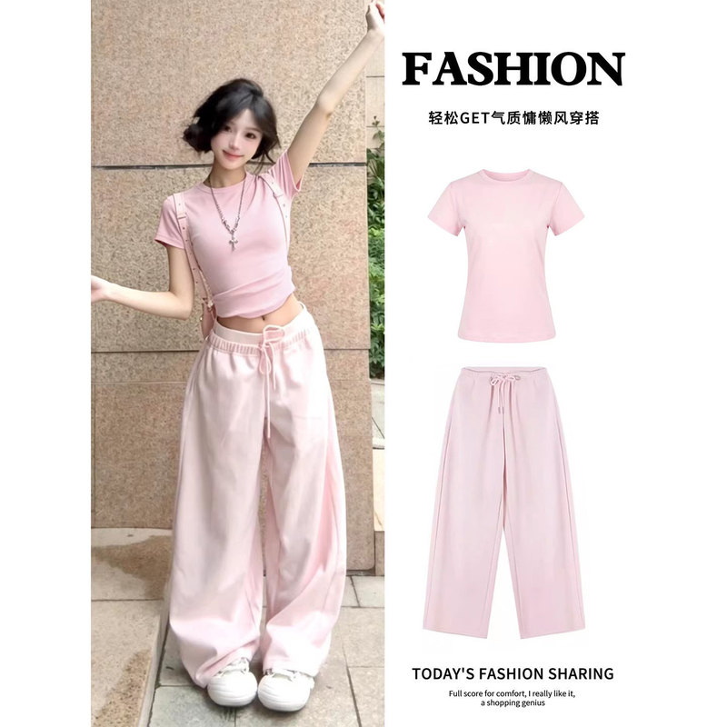 Pink Right-Shoulder Short-Sleeved Slim-Fitting T-Shirt for Women, Summer 2026 New Sports Fitness Top, Early Spring Beautiful Outfit Set Pink Right-Shoulder Short-Sleeved Slim-Fitting T-Shirt for Women, Summer 2026 New Sports Fitness Top, Early Spring Beautiful Outfit Set