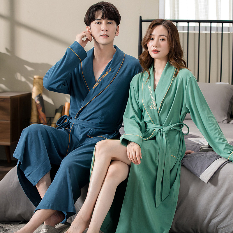 GraceChic GraceChic Cotton Couple Bathrobe For Women, Long Sleeve, Spring Autumn, Plus Size, Loose Fit, Men's Bathrobe, European And_voghion.com
