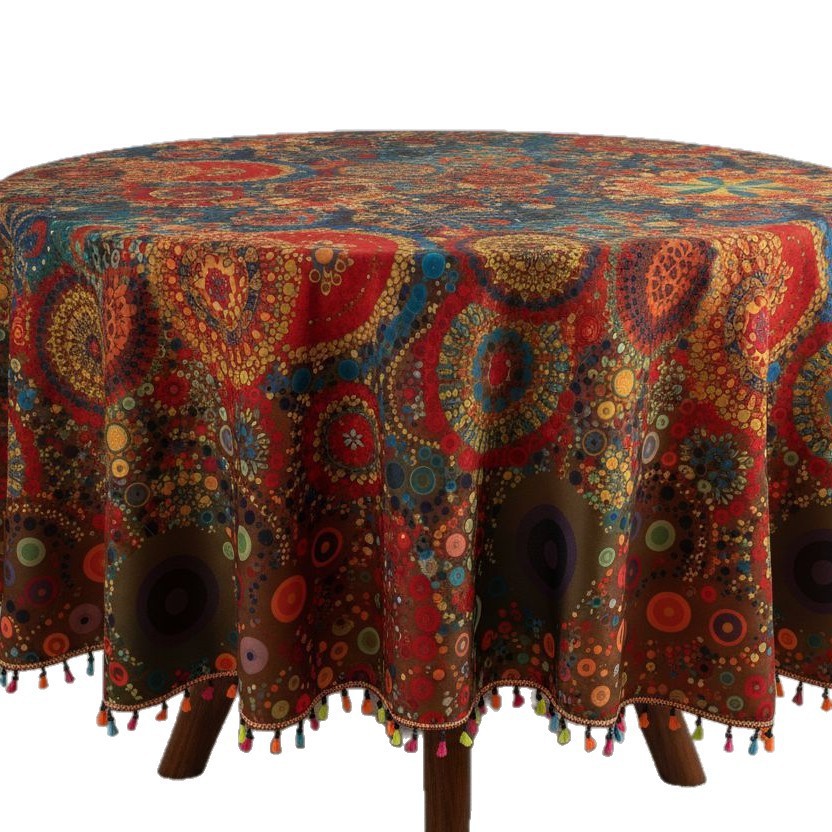 Transfronterizos para la nueva tela de mesa impermeable a prueba de polvo impresa redonda casa sensación de mesa de té cubierta