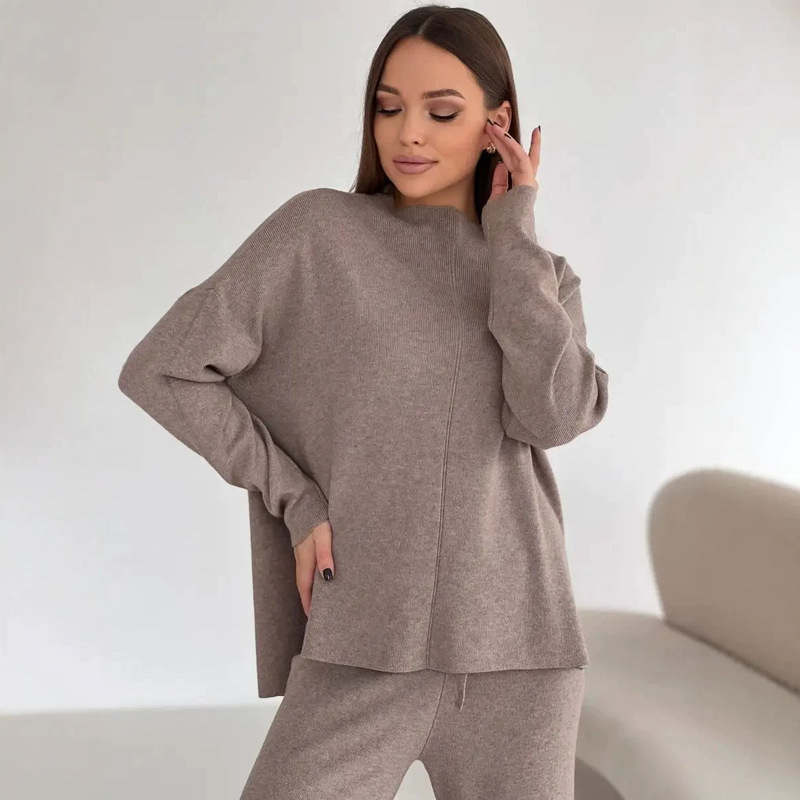 Autumn and Winter Russian Long-Sleeved Loose Casual Suit, Long Pants, Sweater, Women's Cross-Border European and American Hot-Selling Two-Piece Knitwear Set Autumn and Winter Russian Long-Sleeved Loose Casual Suit, Long Pants, Sweater, Women's Cross-Border European and American Hot-Selling Two-Piece Knitwear Set