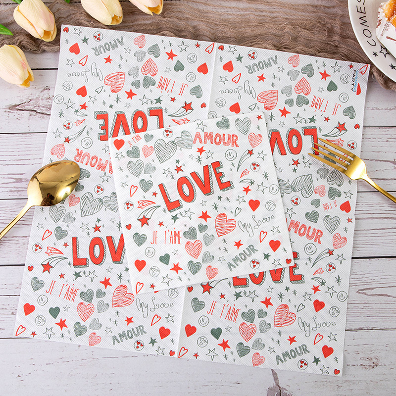 85g Weight Napkins Kitchen and drinking utensils Napkins Personal Care Type Virgin wood pulp Material Valentine'S Day Festival Love, Heart Shape Pattern Romantic Style Valentine'S Day Romantic Love Heart Shape Virgin Wood Pulp Party Supplies Tableware 1