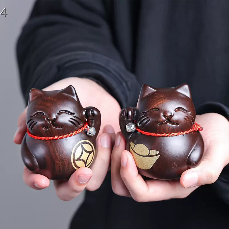 黑檀木雕招财猫摆件木质猫咪工艺品实木质发财猫店铺收银台装饰品