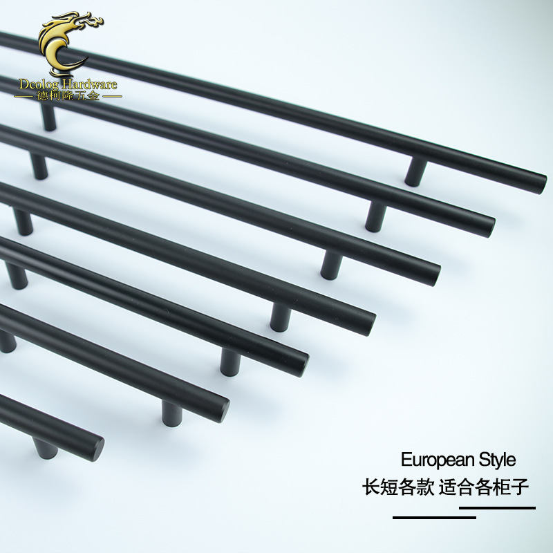 Factory direct sales Nordic simple black drawer cabinet door handle T-shaped aluminum alloy wardrobe golden brass handle