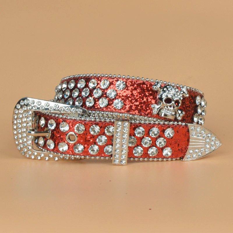 Skull Pattern Women's Gender Punk Skull Pu Leather Alloy Inlay Rhinestones Women's Leather Belts