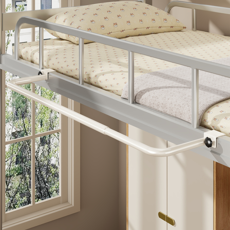 Retractable clothes rack for dormitory beds, clothes drying rod for upper bunk beds, clothes hanging tool at the end of the bed, bedside storage shelf