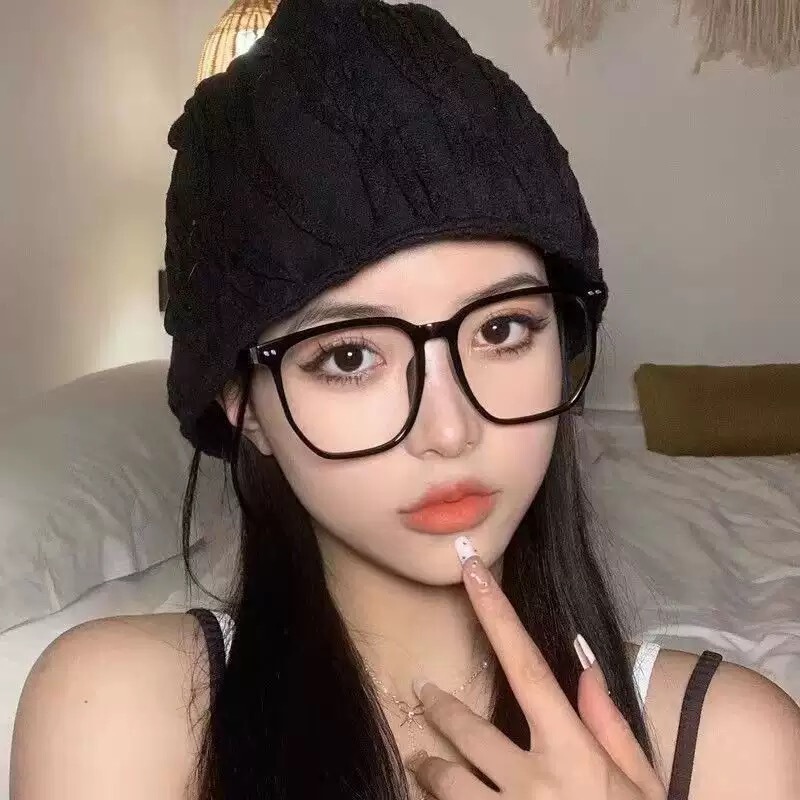 Korean-Style Trendy Black Frame Glasses for Women, Suitable for Nearsightedness, Available with Prescription Lenses, Large Frame for Big Faces, Slimming Effect