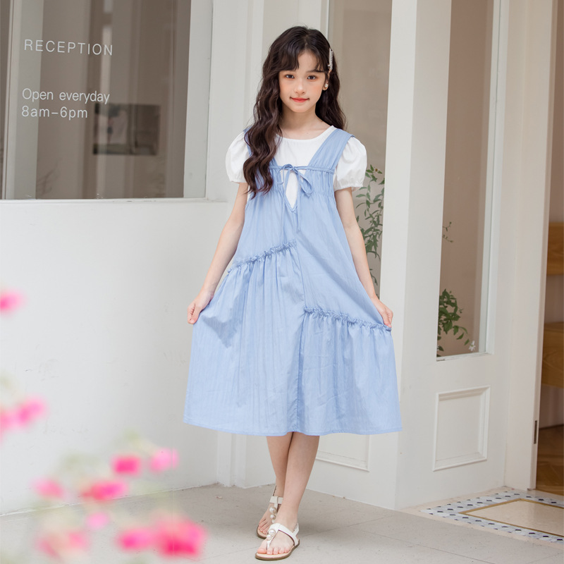 Girls' Outfit Set Korean Style T-Shirt and Tank Top Two-Piece Set 2026 Summer Parent-Child Matching Outfits Mother-Daughter Dresses for Older Children