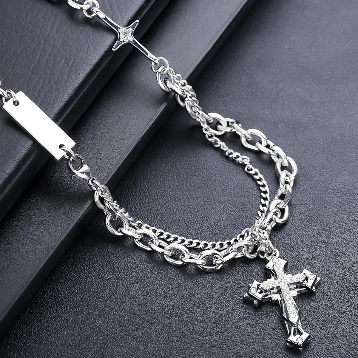 Titanium Steel Necklace Men's Cross Stacked Wearing High-end Sense Niche Design Hip-hop New Simple Accessories Jewelry
