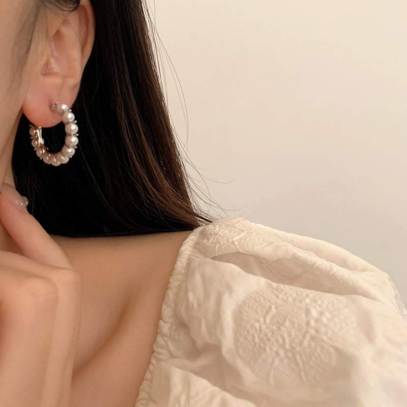 Hoop Earrings Classification 1 Pair Elegant Round Plating Inlay Copper Pearl Hoop Earrings