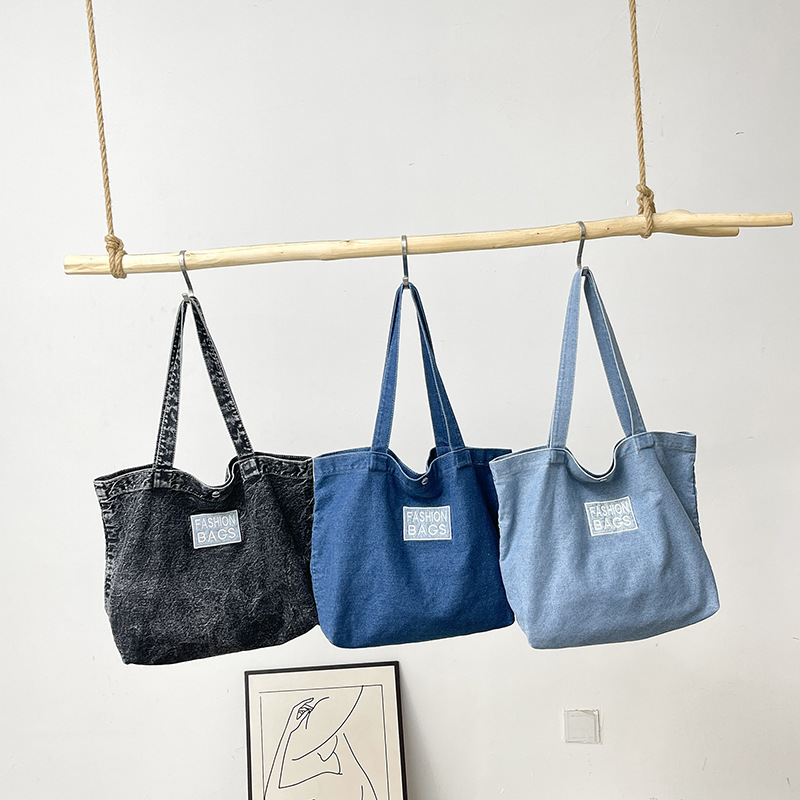 Women's washed denim shoulder bag 2024 new season versatile college high school backpack_voghion.com