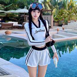 代发女式新款游泳衣分体平角长袖潜水服冲浪服防晒速干保守学生