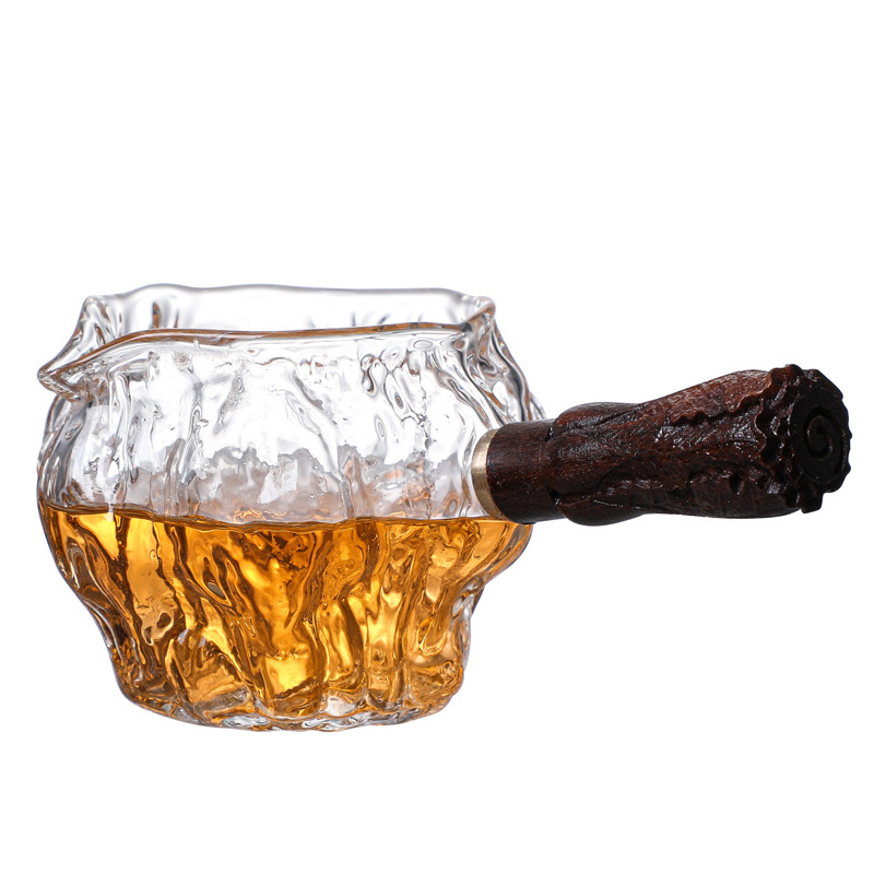 Asa lateral de vidrio taza justa traje de fuga de té juego de té de Kung Fu separación de té de vidrio de borosilicato patrón de malla de martillo Té Mar