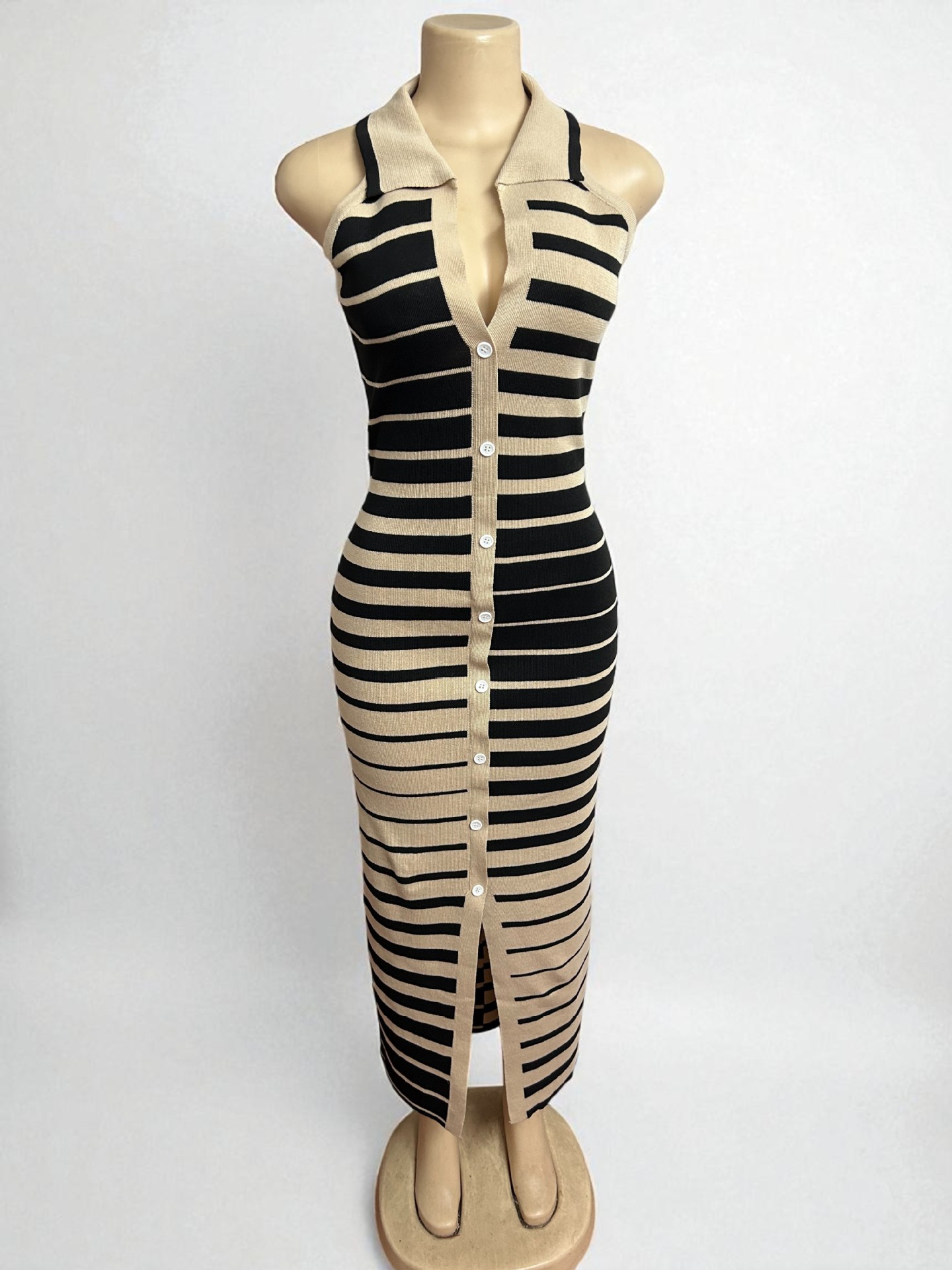 GraceChic 2025 Nuovo vestito estivo in maglia a righe bianche e nere per le donne taglie forti transfrontaliere Commercio estero africano da donna_voghion.com