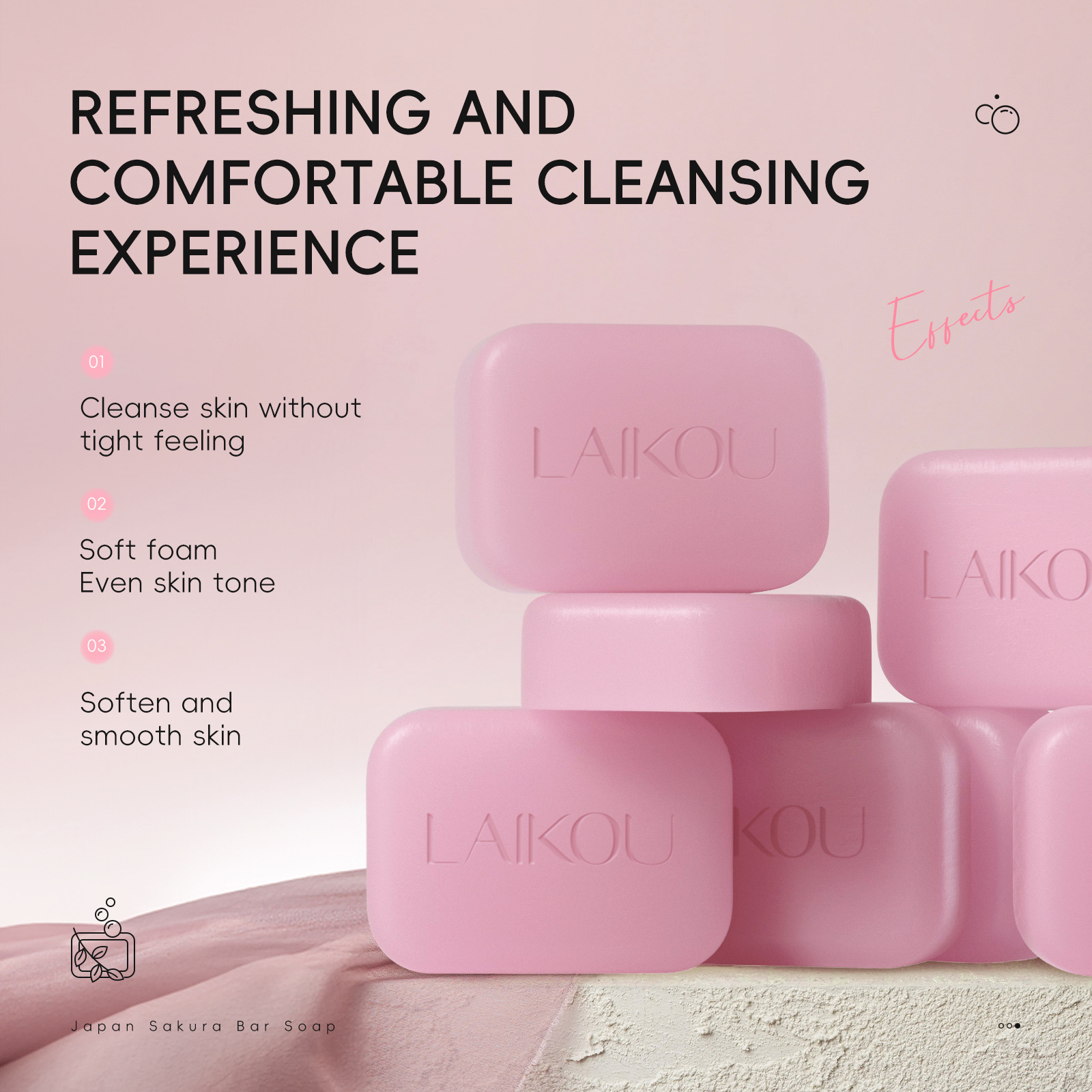 Cross-border Laicome Cherry Blossom Soap 90g for facial cleansing, body cleansing, care, hydrating, moisturizing and nourishing, one-stop delivery undefined