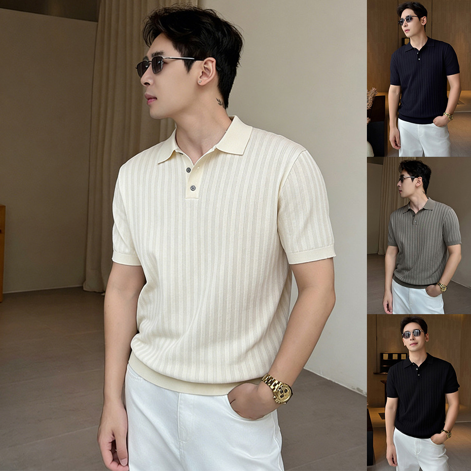 Polo camiseta de punto camiseta de manga corta hombre paolo anti-rayas vieja camiseta de negocios de verano fábrica transfronteriza al por mayor