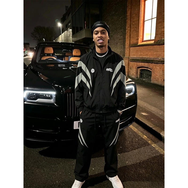Broken Planet Casual Sports Style Stand-Up Collar Zipper Suit for Men and Women, Autumn Long-Sleeve Reflective Pants and Jacket