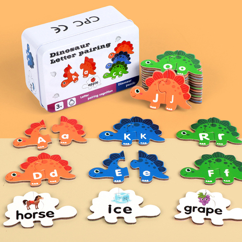Cross-Border Iron Box Dinosaur Letter Puzzle 3-6 Years Old Kidsren's Letter Recognition Spelling Word Game Educational Toy