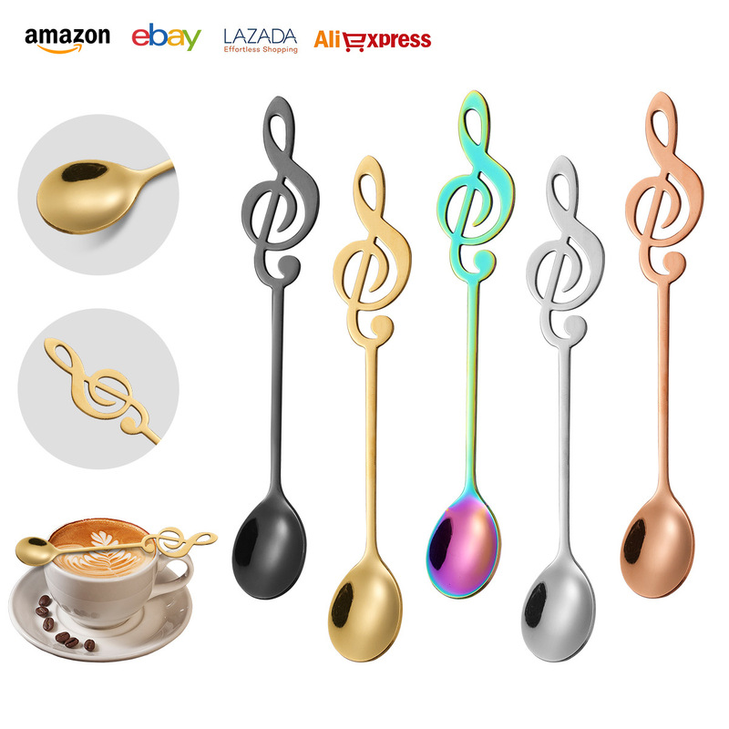 Cross-Border Note Stainless Steel Spoon Ice Cream Spoon Creative Golden Coffee Stirring Spoon Mug Music Talisman Spoon