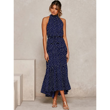 H 35299 Halter Polka Dot Maxi Dress �Ҳ�����ӡ����ȹ�羳