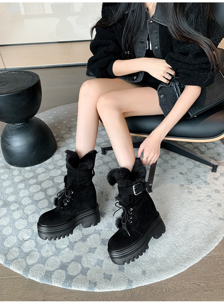 Boot nữ cổ cao ôm bắp chân đế nêm tăng chiều cao 12cm lót lông ấm — mơ 15cm chi tiết 8