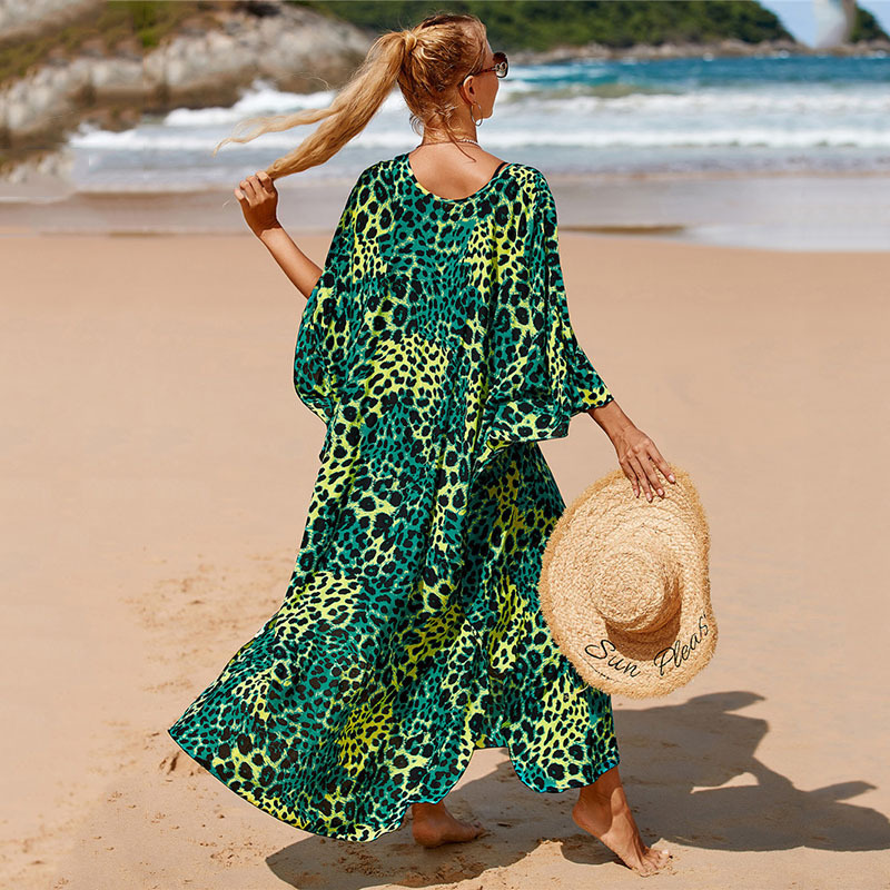 224g Weight Sunscreen Shirt Outerwear Type 3/4 Length Sleeve Sleeve Length Polyester Fabric Type Long Top Length V Neck Neckline Printing, Leopard Pattern Spring&Summer Season Women's Gender Vacation, Beach Style Women's Printing Leopard Vacation Beach Cover Ups 111
