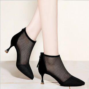 Mesh Breathable Women's Shoes New Arrival 2025 Spring and Autumn Summer Sandals Women's Zipper Suede Mid-Heel Fine Heel All-Match Internet Celebrated Sandals