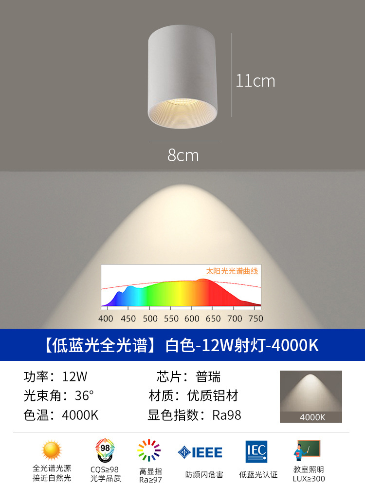 All-aluminum surface-mounted spotlight 12w [white ten white cup] 4000k