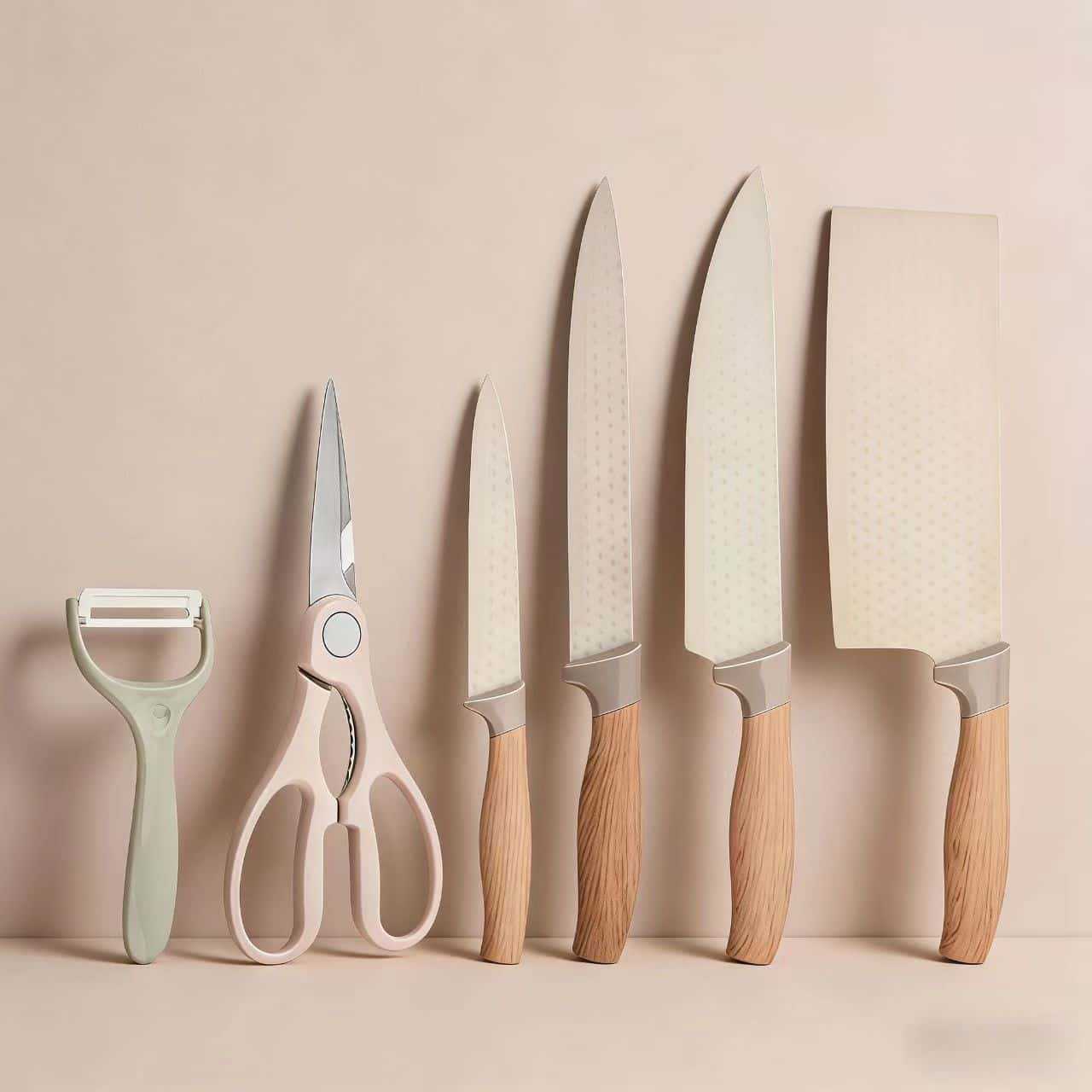 Comercio exterior de acero inoxidable al por mayor cuchillo de cocina conjunto de cuchillo de cuchillo con mango de grasa con tablero de verduras en caja hecha a mano cuchillo casero