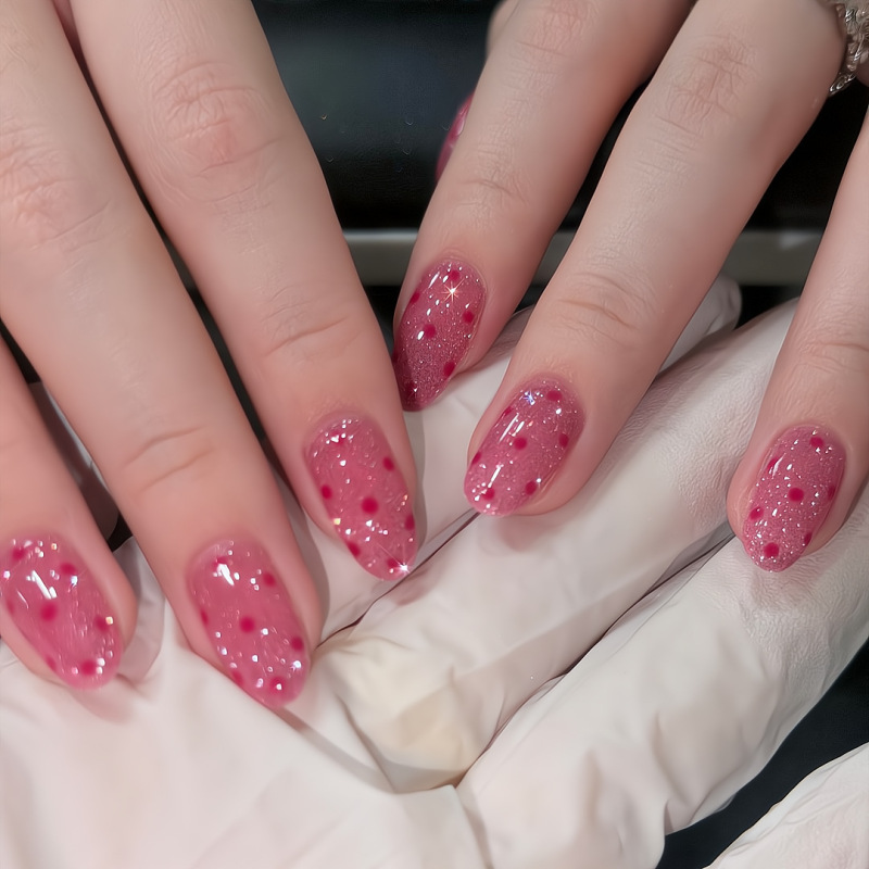 [Original design by Ling Luo] Bright and sparkling Barbie rose-red glittery cat-eye nail art, wholesale