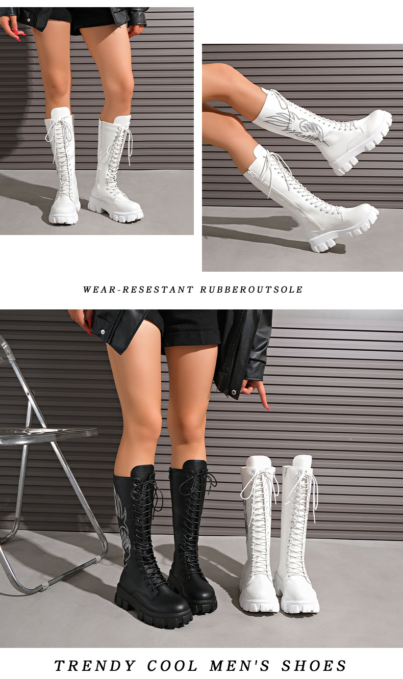 Women's Retro Knee High Cowboy Boots Plus Size Embroidered Shoes_voghion.com