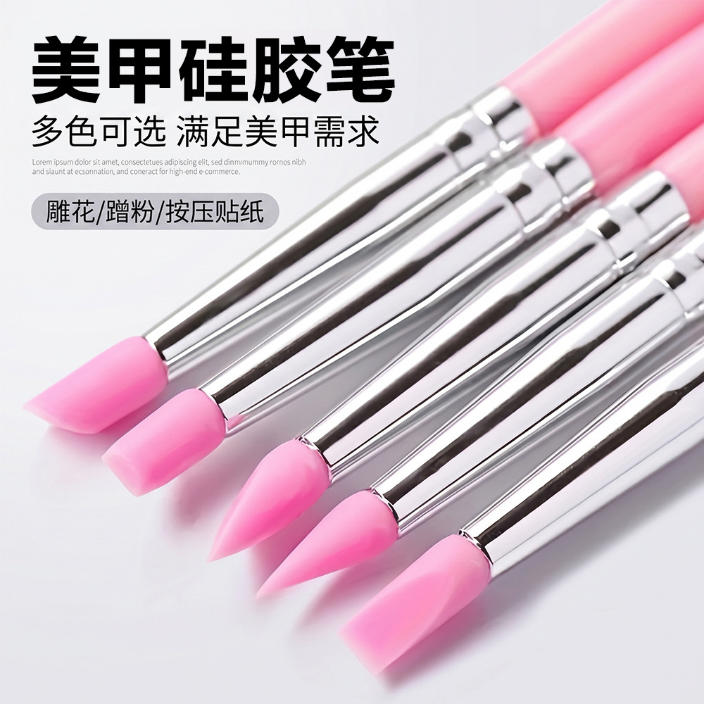 silicone fuchsia white black manicure brush for manicure