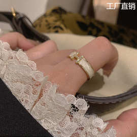 字母H戒指白色滴油锆石高级感气质开口ins小众法式网红指环食指戒
