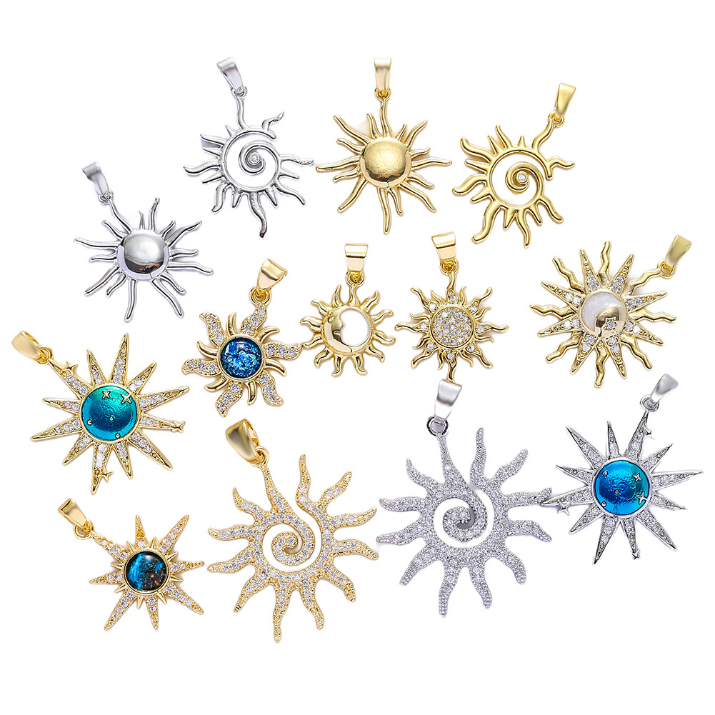 跨境保色铜镀18k真金太阳diy饰品配件项链吊坠单坠挂件手链坠子