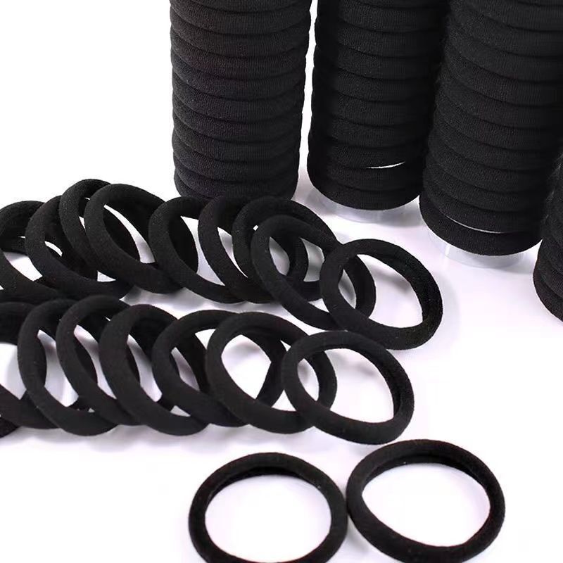 Black Seamless Towel Ring Hair Tie Leather Cover Black High Elastic Rubber Belt Hair Ring Black Head Rope