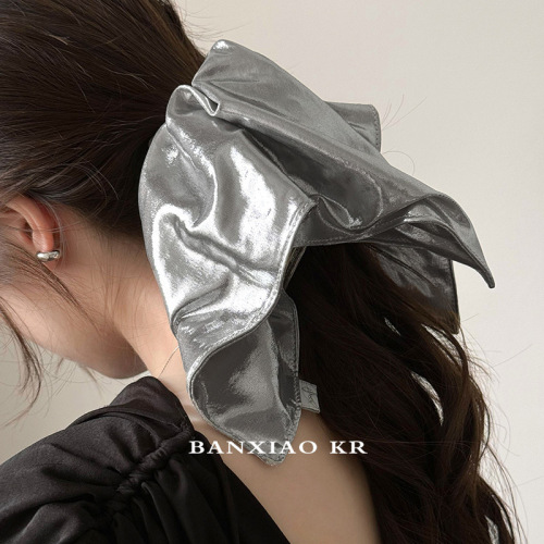 Silver-colored leather case large elastic hair tie high ponytail headband for women with high elasticity hair tie hair accessory