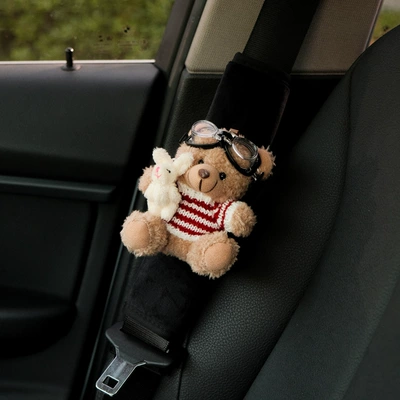 set car decoration accessories ornaments Seat belt shoulder pad - red-and-white-striped-sweater-with-rabbit-and-bear-black-velvet-shoulder-pads