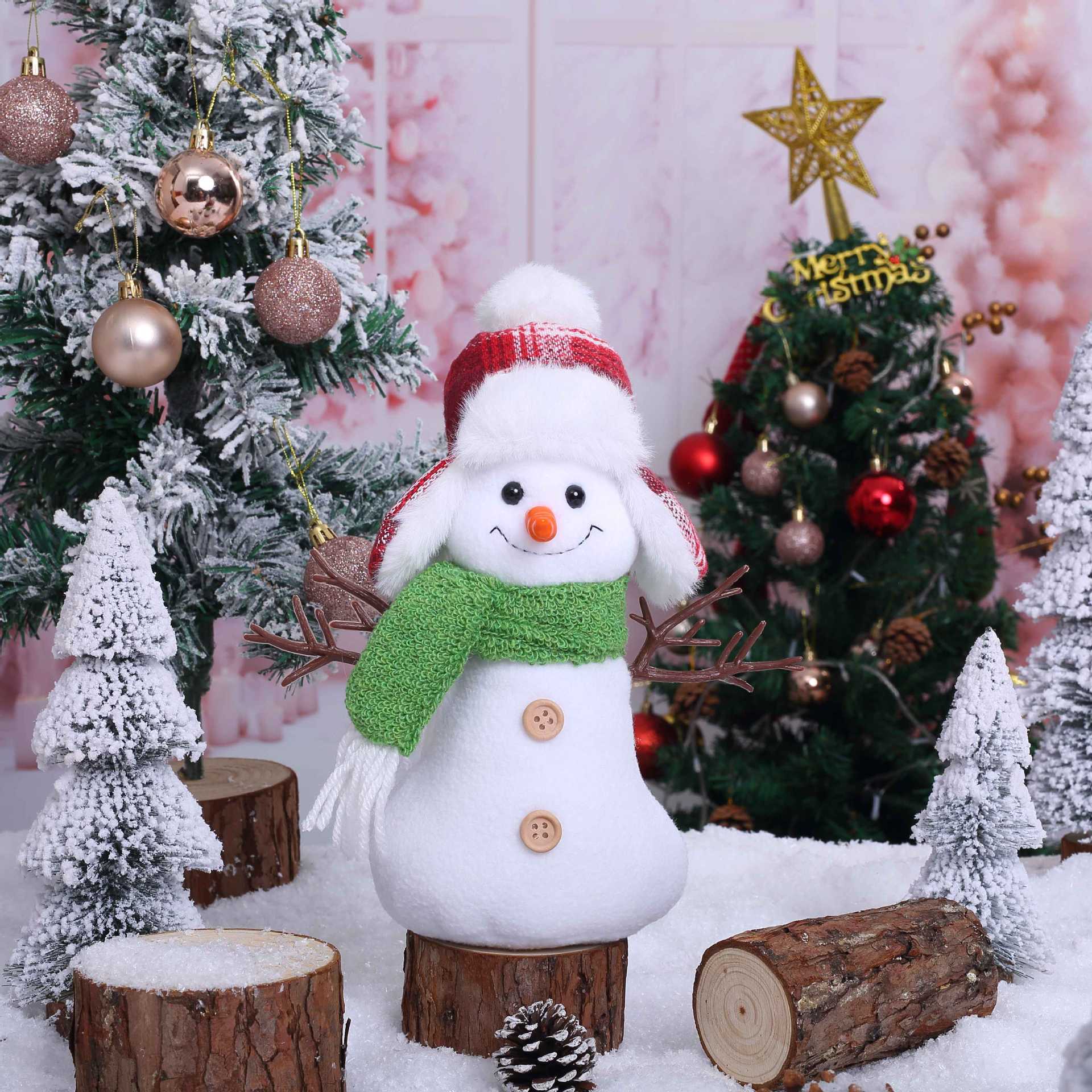 Adorable muñeco de nieve de Navidad sentado muñeca ventana decoración cruzada Rudolph sombrero muñeca decoración al por mayor