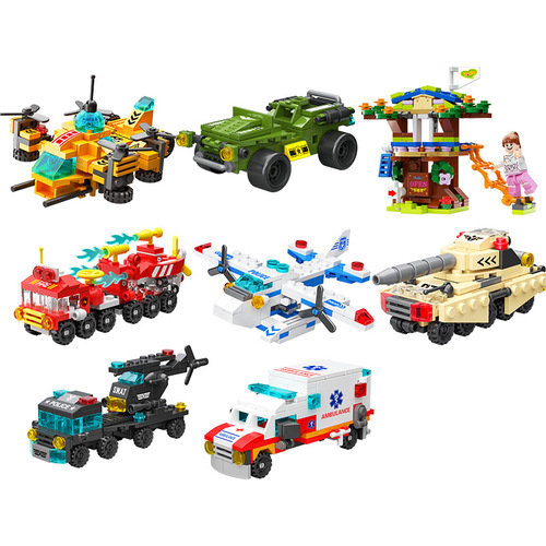 Compatible LEGO small block bag packaging engineering truck fire engine for children small particles boys puzzle gift wholesale