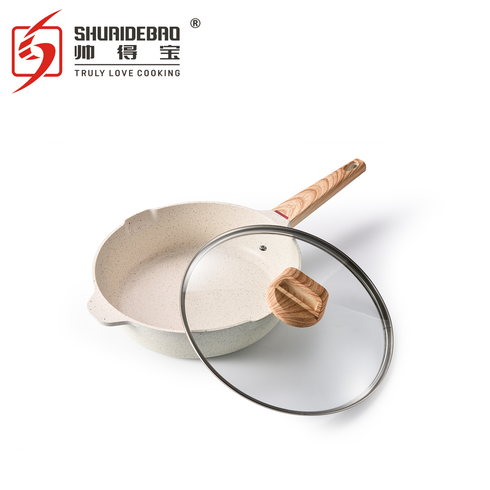 Sartén Shuaidebao para cocina doméstica, imitación de sartén de fundición a presión con fondo plano, apta para cocinas de inducción, sartén antiadherente con revestimiento de mármol.