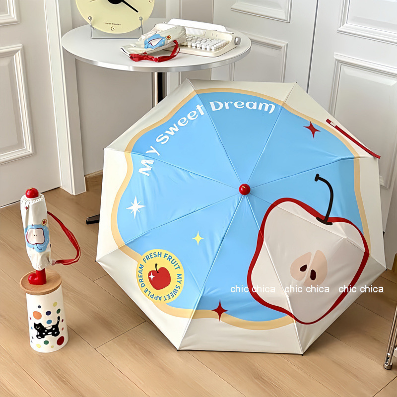 Botas de manzana plegables paraguas lindos paraguas solar de alto valor UV sol y lluvia paraguas