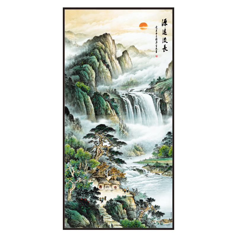 新中式玄關自粘入戶走廊裝飾山水畫牆貼屏風過道貼紙客廳壁紙貼畫