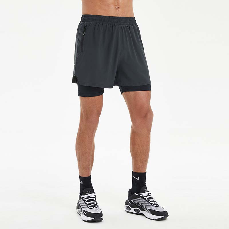 Pantalones cortos deportivos de verano para hombres de doble capa para correr fitness de alto elástico de secado rápido correr en grupo maratón profesional de tres pantalones en stock