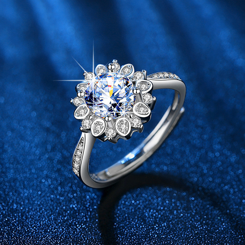 European and American Style 1 Carat Moissanite Ring Fashion Sunflower Classic Proposal Ring Live Supply Jewelry Dropshipping