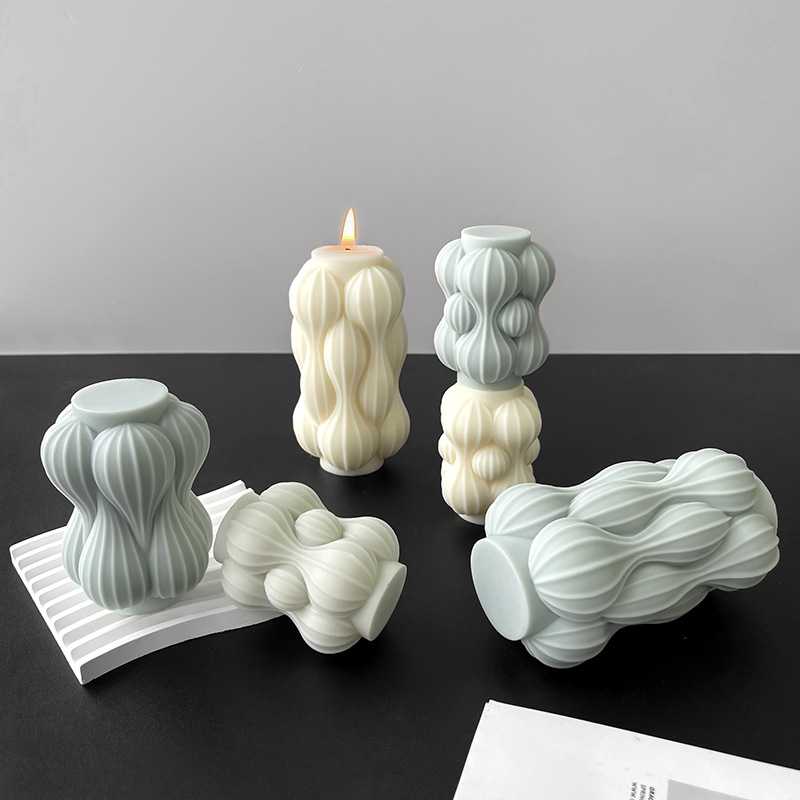 Transfronterizo columna de onda geométrica aromaterapia vela molde de silicona DIY raya irregular yeso cilíndrico vela decoración
