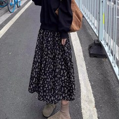 フレンチブラック花柄スカート女性のための 2025 夏の新しいハイウエスト痩身ヒップカバースカートハイウエスト A ラインミドル丈スカート